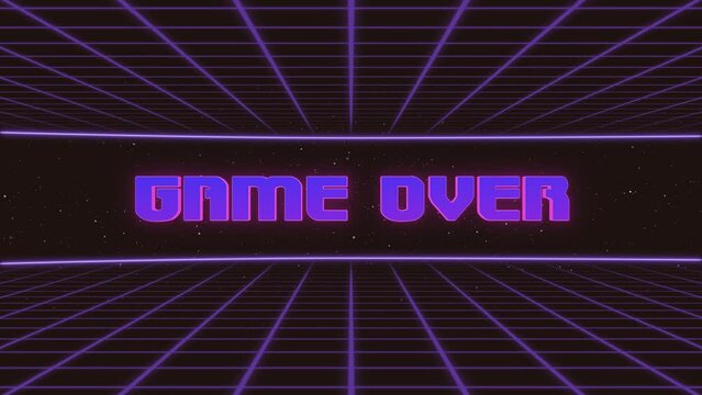 Game Over Title Animated Retro Futuristic 80s 90s Style. Animation squares and retro background