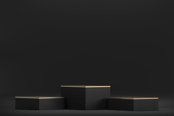 black stage cube podium decoration suitable for products.3D rendering
