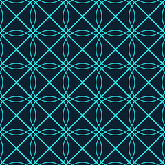 Seamless geometric line pattern in turquoise with a dark background