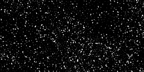 Silver confetti point on a black background. Luxury festive background. Silver grainy abstract texture overflows against a black background. Element of design. Vector illustration, EPS 10.