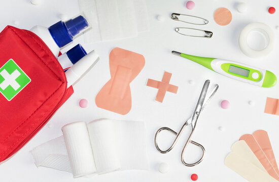 closeup to first aid kit accessories