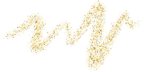 Golden glitter confetti on a white background. Illustration of a drop of shiny particles. Decorative element. Luxury background for your design, cards, invitations, gift, vip.