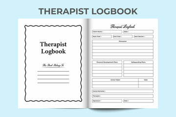 Therapist log book KDP interior. Therapist client information tracker and development planner template. KDP interior journal. Therapist patient report tracker and medication planner interior.