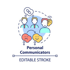 Personal communicators concept icon. Business communication style abstract idea thin line illustration. Diplomatic skills. Isolated outline drawing. Editable stroke. Arial, Myriad Pro-Bold fonts used