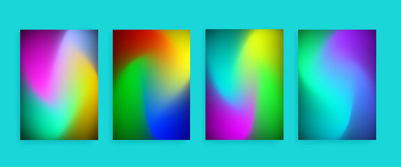 Blurred backgrounds set with modern abstract blurred color gradient patterns on white. Smooth templates collection for brochures, posters, banners, flyers and cards. Vector illustration. © semarjowodesign
