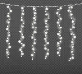 Realistic glowing garlands. Glowing lights for design of Christmas holiday cards.