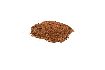 Makeup cosmetics. Eyeshadow in brown color crushed palette, colorful eye shadow powder on white background
