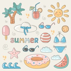 Summer icons set. Flat vector illustration