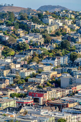 Fototapeta na wymiar Residential area on a slope in San Francisco, California
