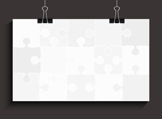 Banner template made grey pieces puzzle, jigsaw