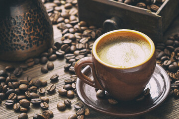 Coffee cup on  wooden background
