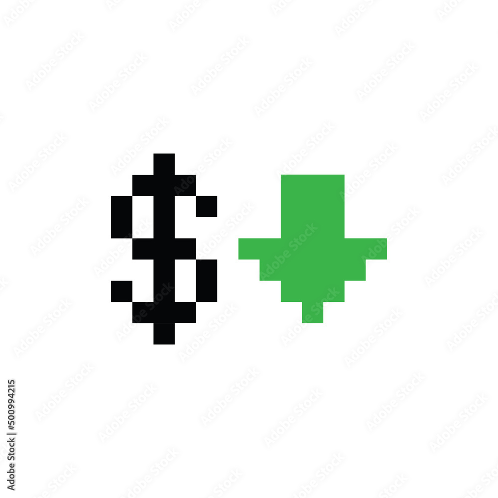 Poster pixel dollar rate up icon pixel art icon element for 8 bit game