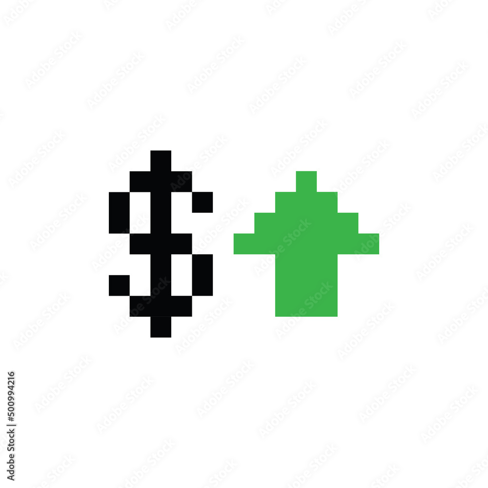 Poster pixel dollar rate up icon pixel art icon element for 8 bit game