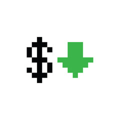  pixel dollar rate up icon  pixel art icon element for  8 bit game 