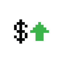  pixel dollar rate up icon  pixel art icon element for  8 bit game 