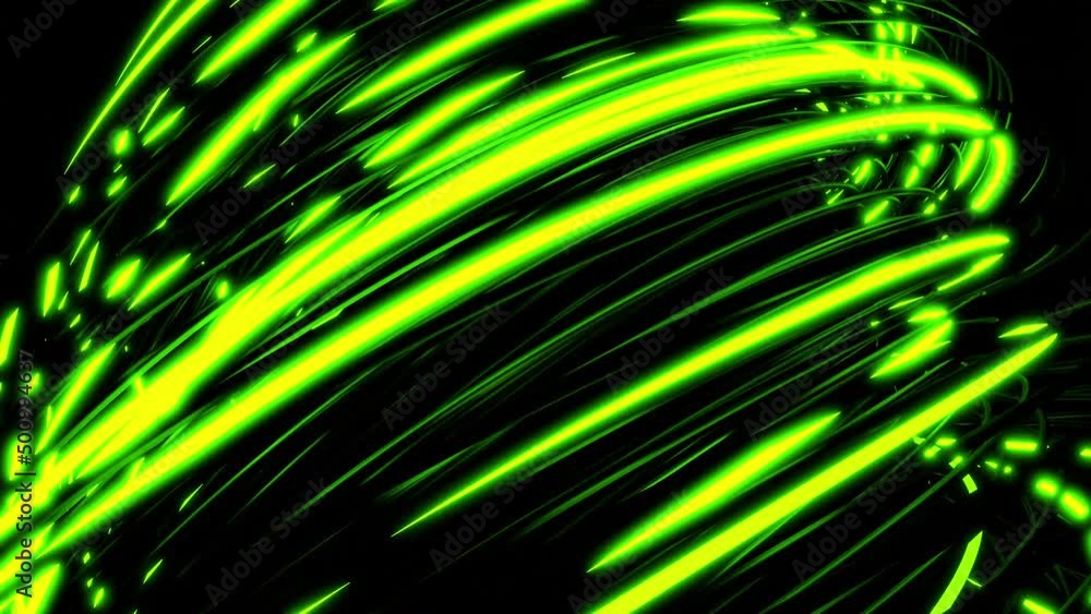 Poster rotating 3d vortex with neon lines on black background. design. side view of rotating 3d vortex. pow