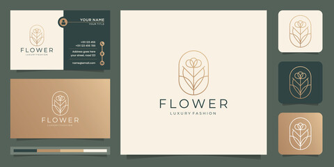 feminine beauty flower logo with frame design. luxury flower logo, fashion shop, minimalist floral.