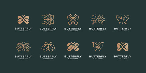 set of luxury butterfly logo design inspiration. minimalist butterfly concept,gradient color design.