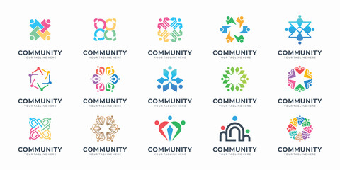 set of community logo design inspiration. abstract of people,team work logo, social group collection - obrazy, fototapety, plakaty