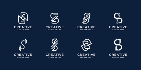 collection of abstract s monogram design template. initial logo s set creative black and white.
