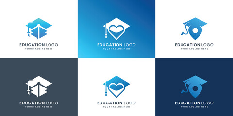 set of collection graduation cap logo design for school,university,college,graduate logo inspiration