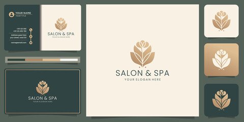 salon and spa flower logo design with business card template.