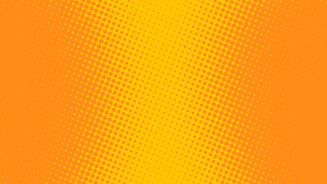 Orange and yellow superhero background in pop art comics book style. Cartoon halftone backdrop dot design, vector illustration eps10
