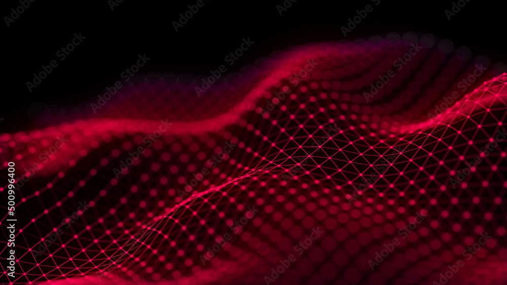 Aufkleber abstract futuristic wave. network connection dots and lines. digital background. 3d rendering