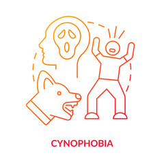 Cynophobia red gradient concept icon. Overwhelming fear of dogs. Anxiety disorder. Most common phobia abstract idea thin line illustration. Isolated outline drawing. Myriad Pro-Bold font used