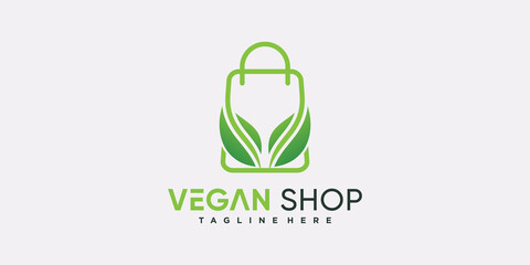 Vegan shop icon logo for business company with creative concept Premium Vector