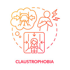 Claustrophobia red gradient concept icon. Fear of enclosed spaces. Anxiety disorder. Most common phobia abstract idea thin line illustration. Isolated outline drawing. Myriad Pro-Bold font used