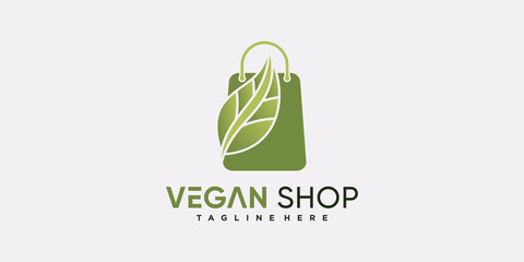 Vegan shop icon logo for business company with creative concept Premium Vector