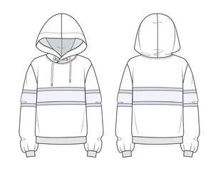   Hoodie fashion flat sketch template. Women Sweatshirt design fashion flat sketch template. Unisex oversized Hoodie front, back, white. © Liubov Hladka