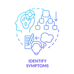 Identify symptoms blue gradient concept icon. Anxiety disorder signs. Before appointment with therapist abstract idea thin line illustration. Isolated outline drawing. Myriad Pro-Bold font used