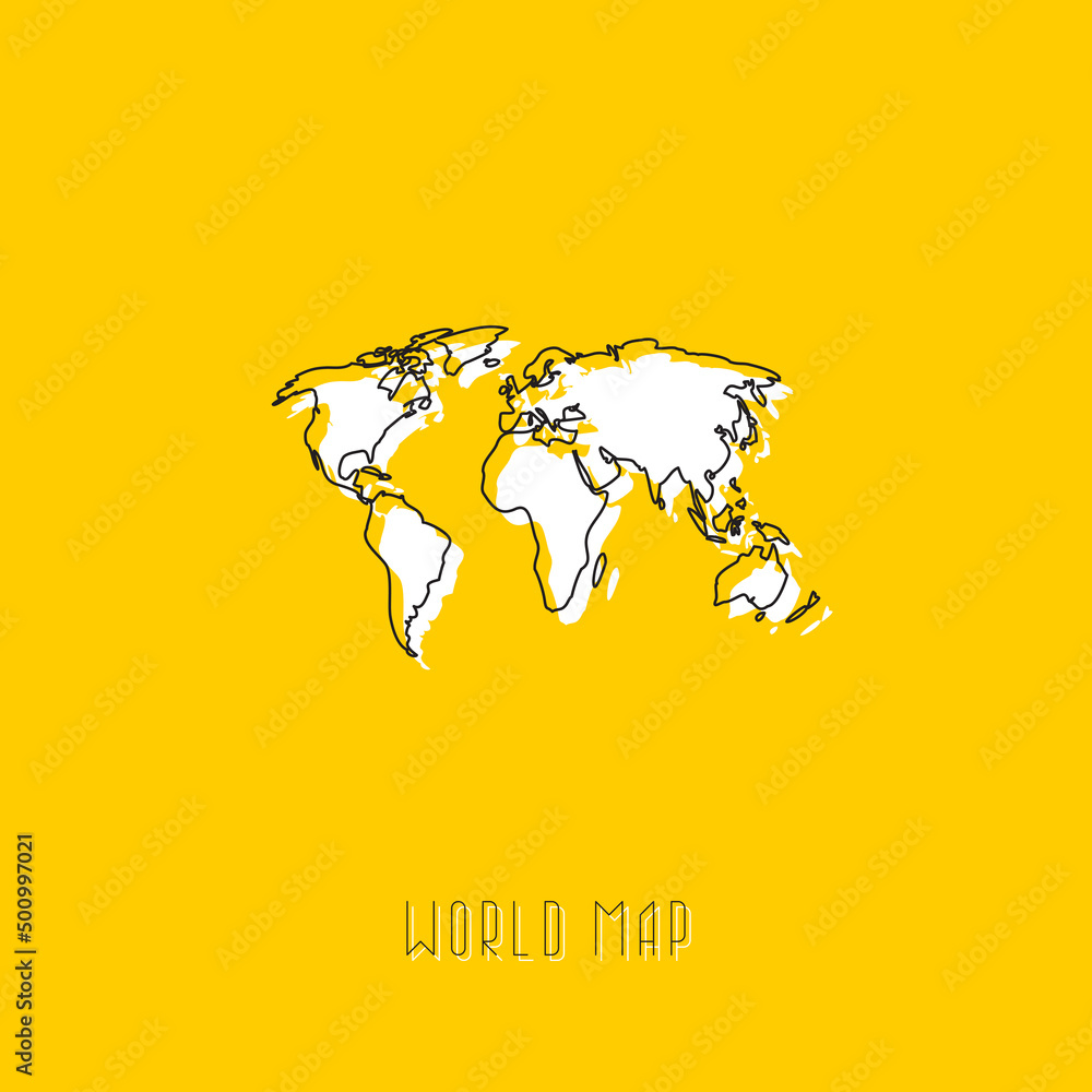 Aufkleber white world map with black outline on yellow background. simple geographic territory template concep