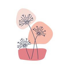 Vector illustration of abstract cartoon dandelions on white background.