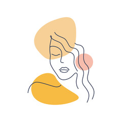 Vector illustration of female face in doodle style on white background.