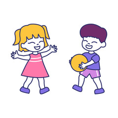 Vector illustration of cartoon kid boy and girl playing.