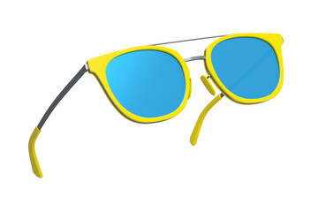 Realistic sunglasess with gradient lens and yellow plastic frame on white