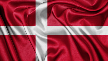 Close up realistic texture fabric textile silk satin flag of Denmark waving fluttering background. National symbol of the country. 5th of June, Happy Day concept
