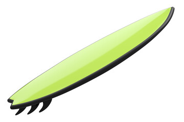 Realistic green surfboard for summer surfing isolated on white background.