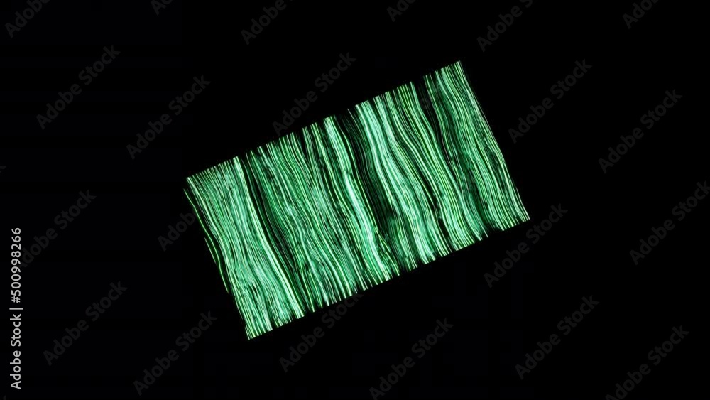 Poster rotating rectangle of glowing lines. design. neon cybernetics form rectangle on black background. ro