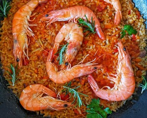 Seafood paella. A rice dish originally. It is one of the best-known dishes in Spanish cuisine.