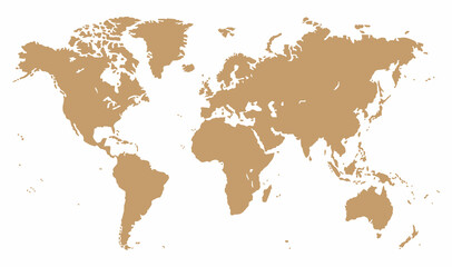 Fototapeta na wymiar brown plane map of the world on white background