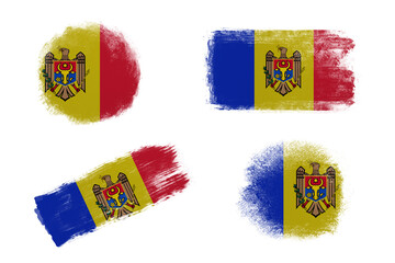 Sublimation backgrounds set on white background. Abstract shapes in colors of national flag. Moldova