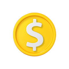 3D realistic gold coin icon. Coin with dollar sign. Vector 3d cartoon illustration isolated on white background.
