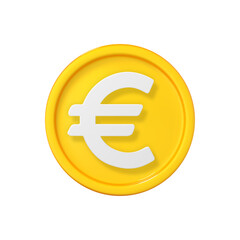 Obraz premium 3D realistic gold coin icon. Coin with euro sign. Vector 3d cartoon illustration isolated on white background.