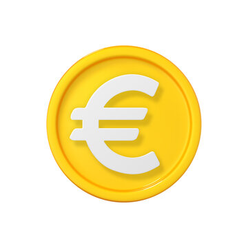 3D realistic gold coin icon. Coin with euro sign. Vector 3d cartoon illustration isolated on white background.