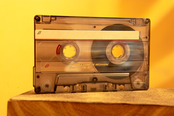 old transparent cassette tape with label on side b