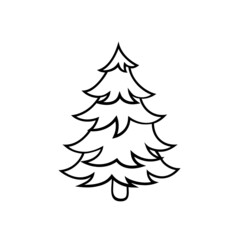 Fir tree black line icon. Pine sketch illustration isolated on white background. Outline simple vector drawing. Abstract doodle fir tree illustration. Winter line icon